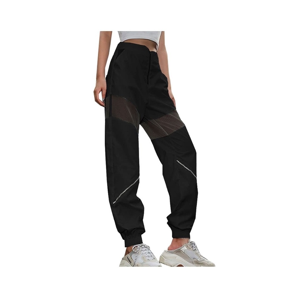 Lifeshe Black High Waisted Mesh Patchwork Joggers